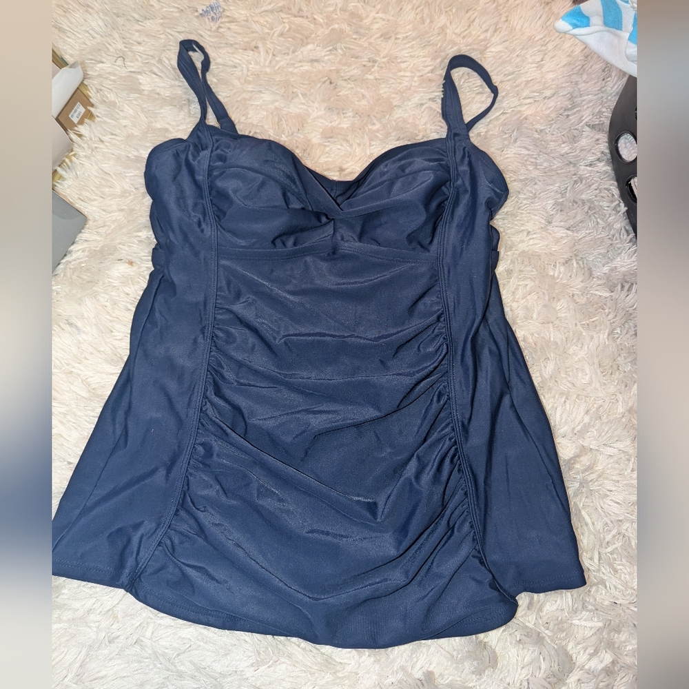 Nwt Merona womens tankini swimsuit top Navy shelf bra Sz XL
